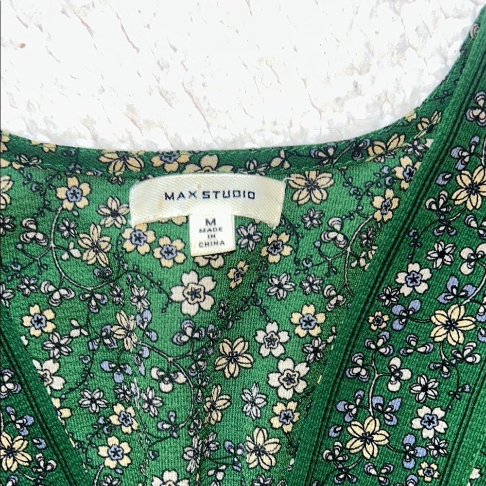 NWOT Max Studio Green Floral Bohemian Prairie Dress 3/4 sleeve - Picture 6 of 8